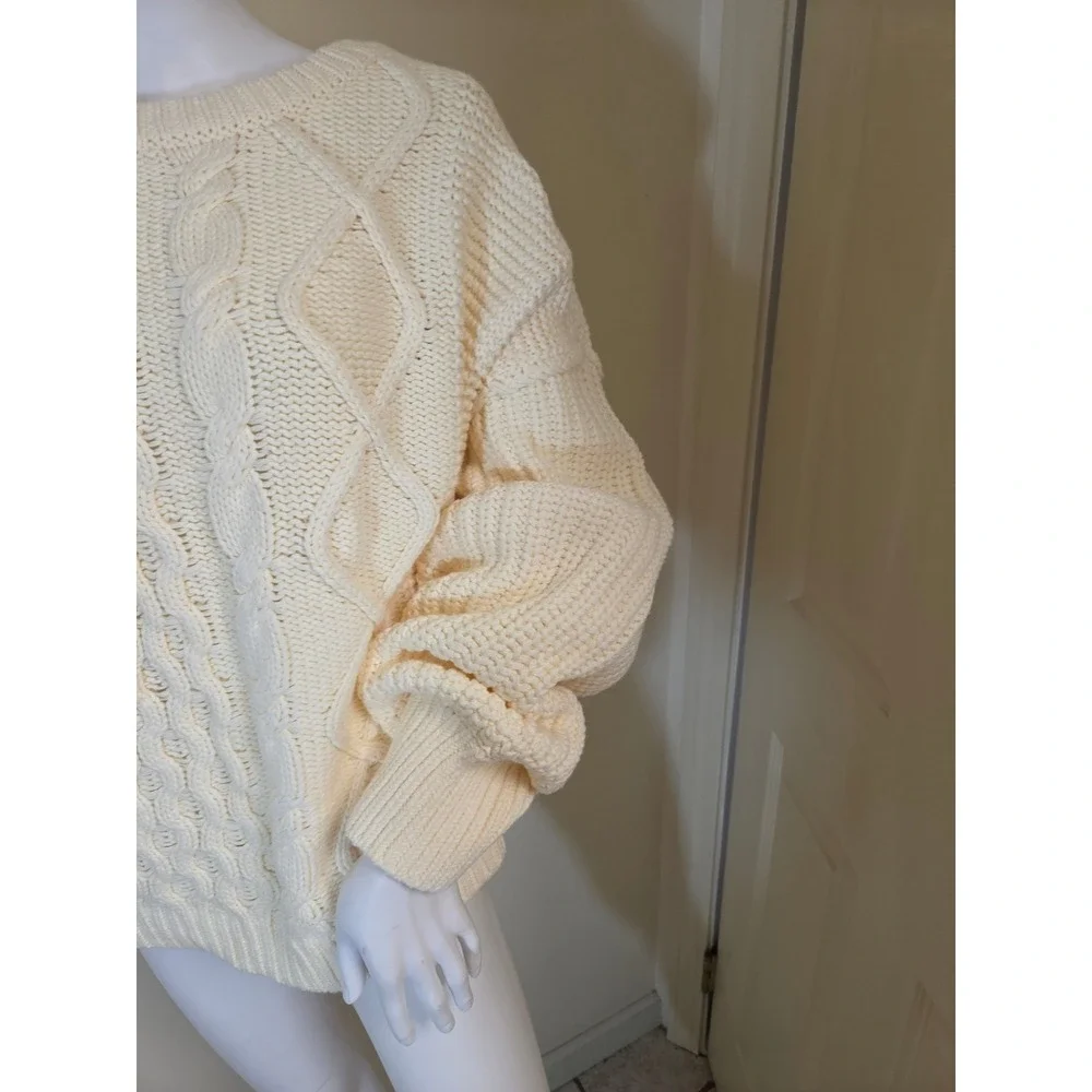 Free People Womens Cream‎ Cable Knit Oversized  Sweater Large OB1343351